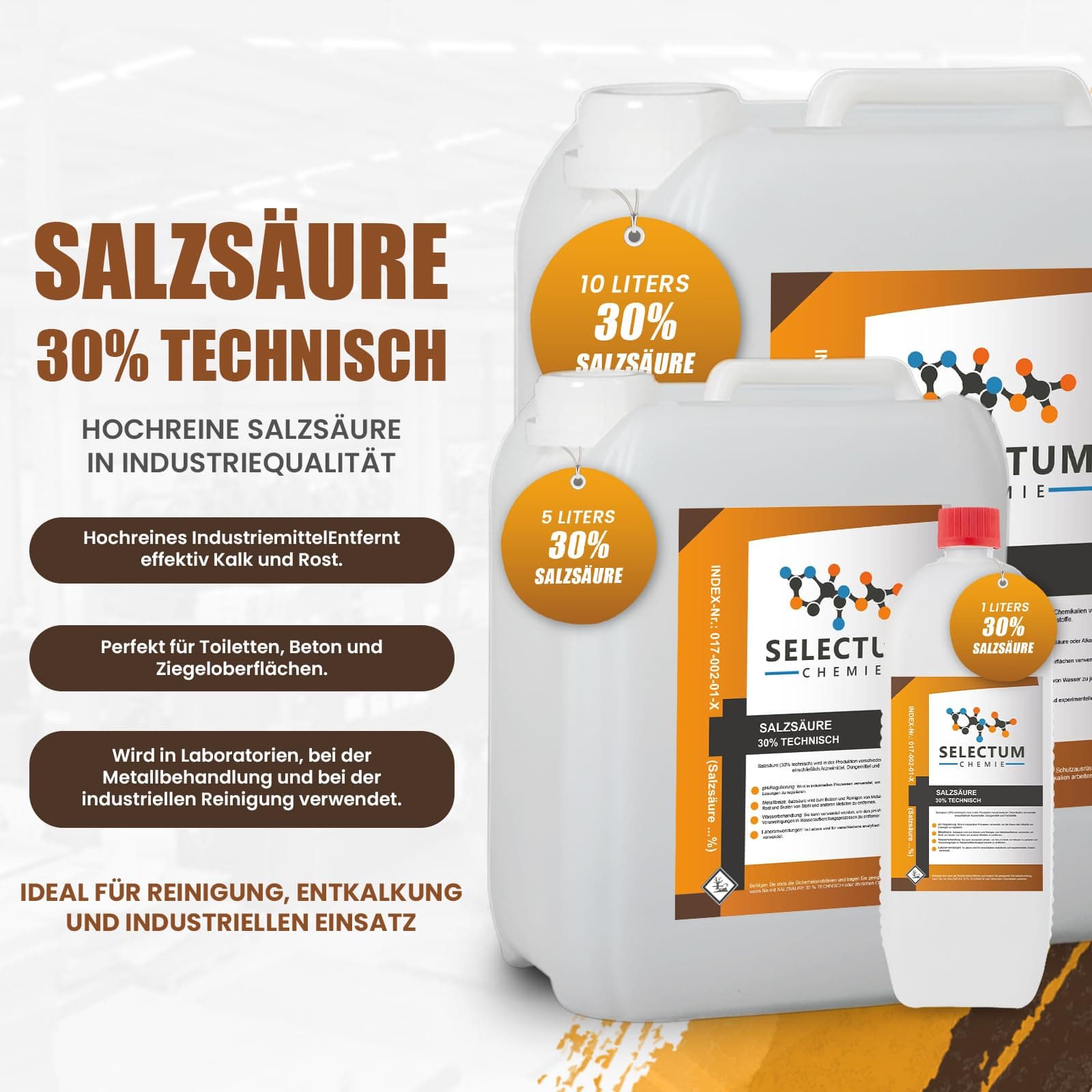 Salzsäure 30% Reinigungsmittel für Toilettenreinigung, Zementböden & Ziegelböden - Entfernt Kalk, Flecken & Zementschleier